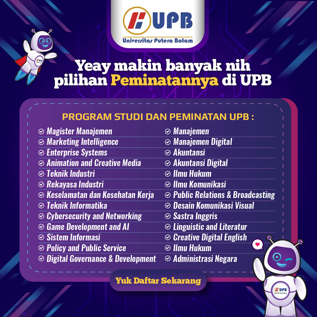 Prodi dan Peminatan Baru UPB 2026