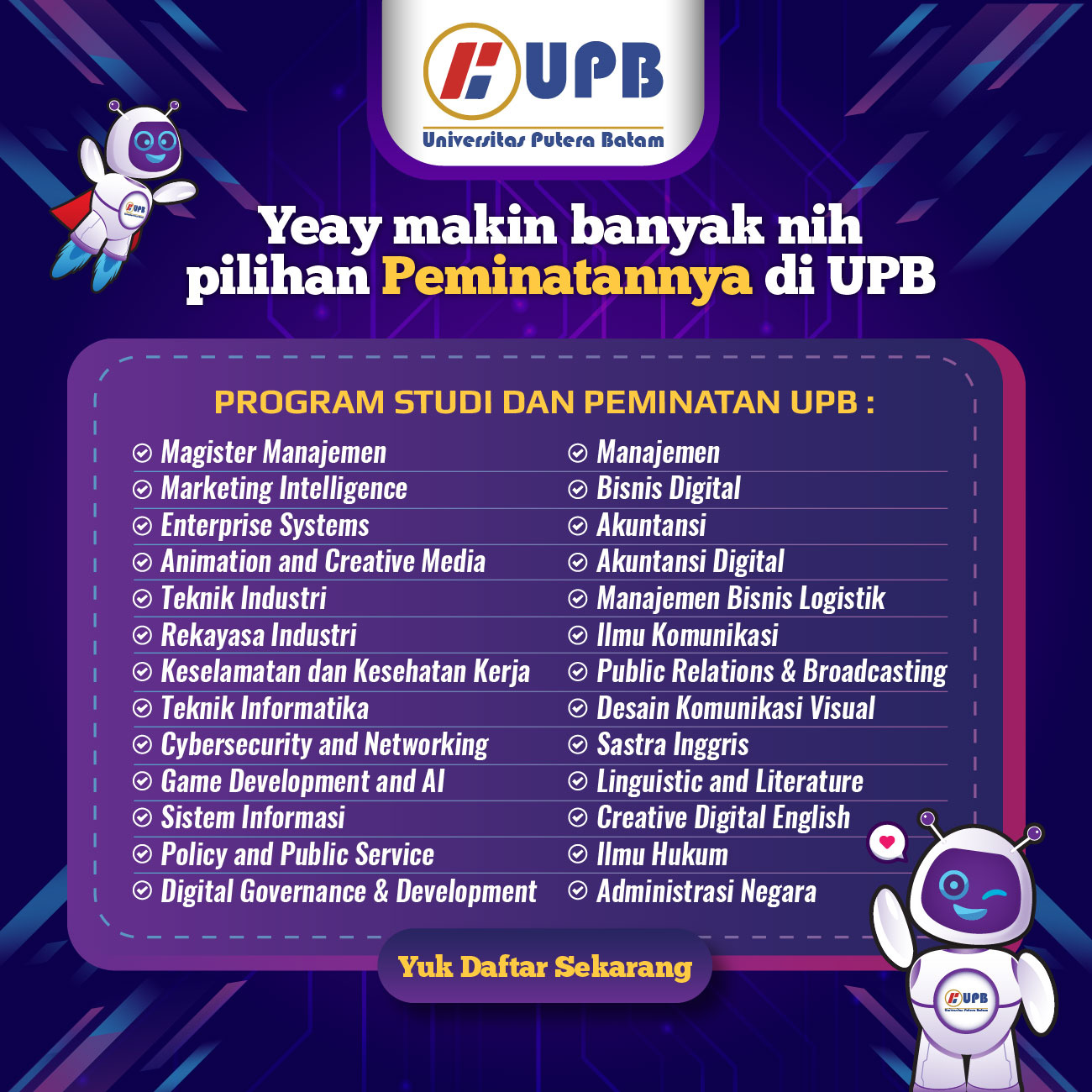 Prodi dan Peminatan Baru UPB 2026